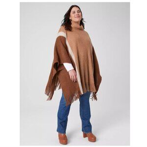 LANE BRYANT NWT Women's Plus One-size Colorblock Fringe-Hem Overpiece Brown